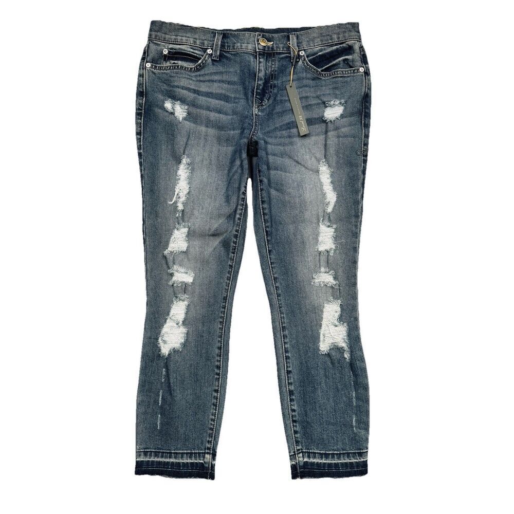 Level 99 Skinny Boyfriend Crop Jeans 28 (31x24) Blue Distressed Stretch Womens